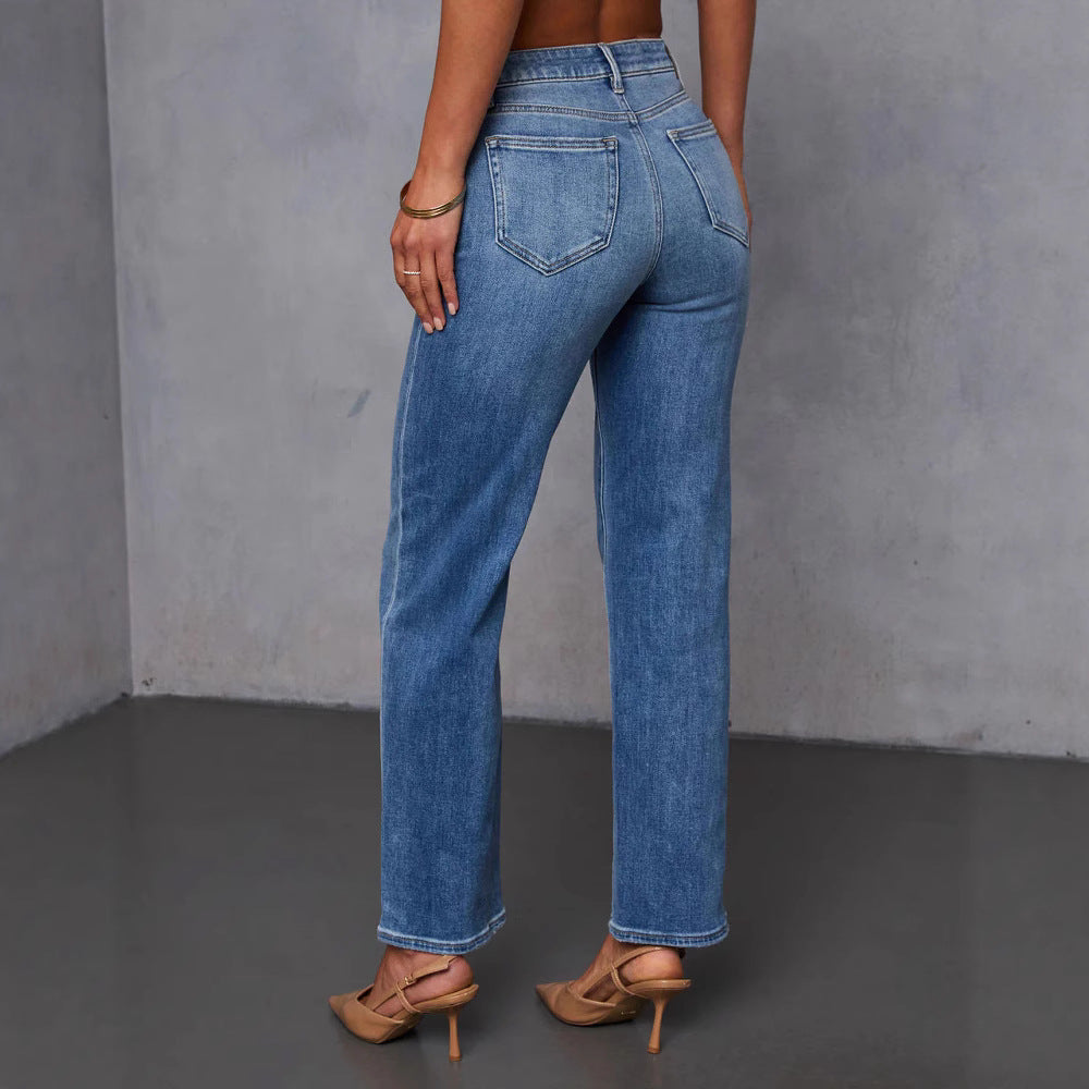 Dame brede jeans med elegant udskåret ben og høj talje Stilla