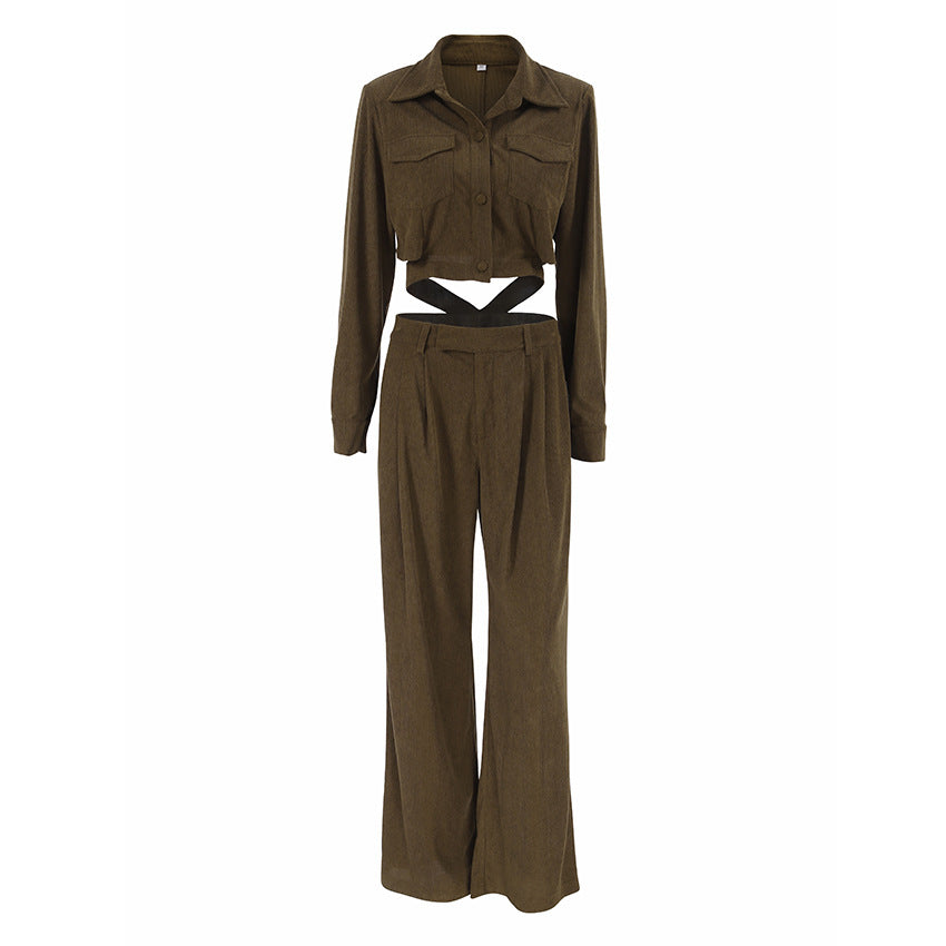 Dame Cropped Jakke og Bred Bukser Sæt med moderne snit og praktiske lommer Stilla