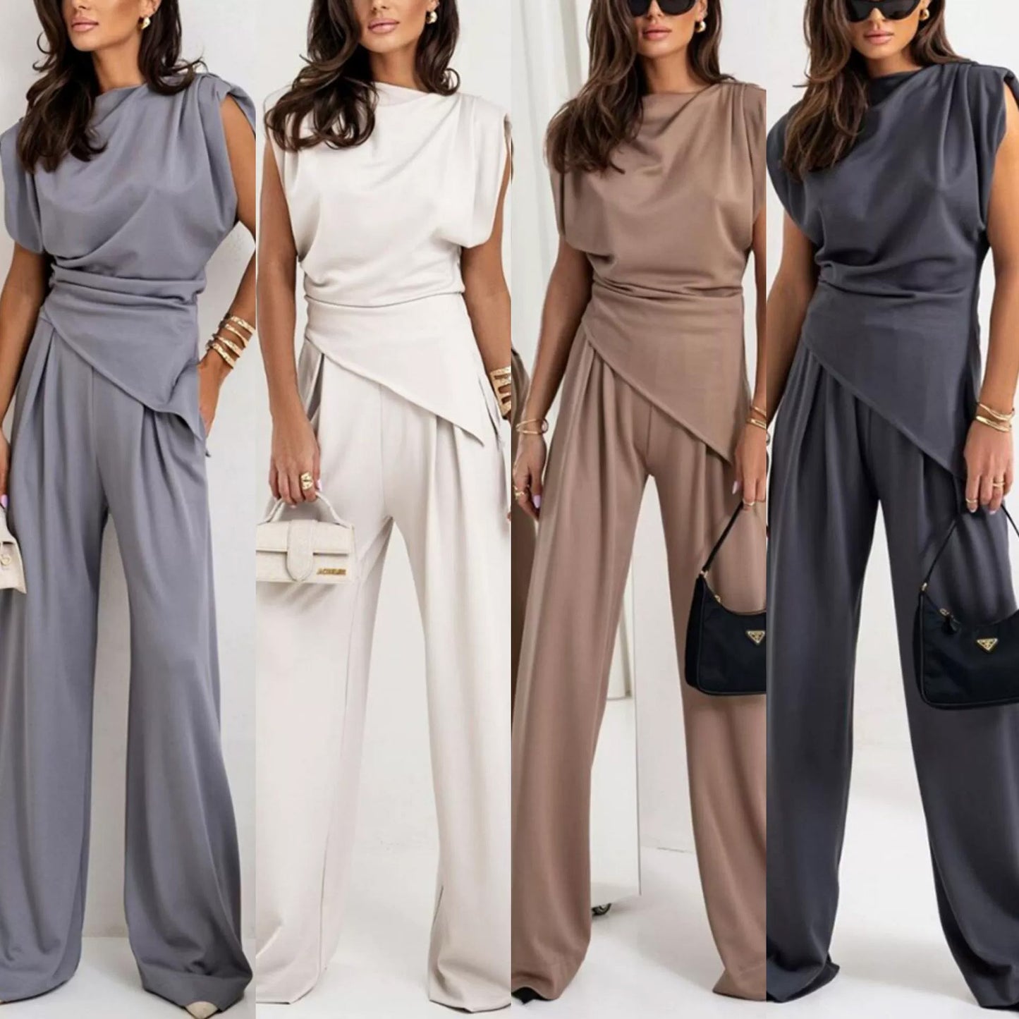Dame Elegant Jumpsuit med asymmetrisk skæring og vidde ben Stilla