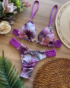 Dame Triangel-Bikini med blomsterdetaljer og bageste hækledesign Stilla
