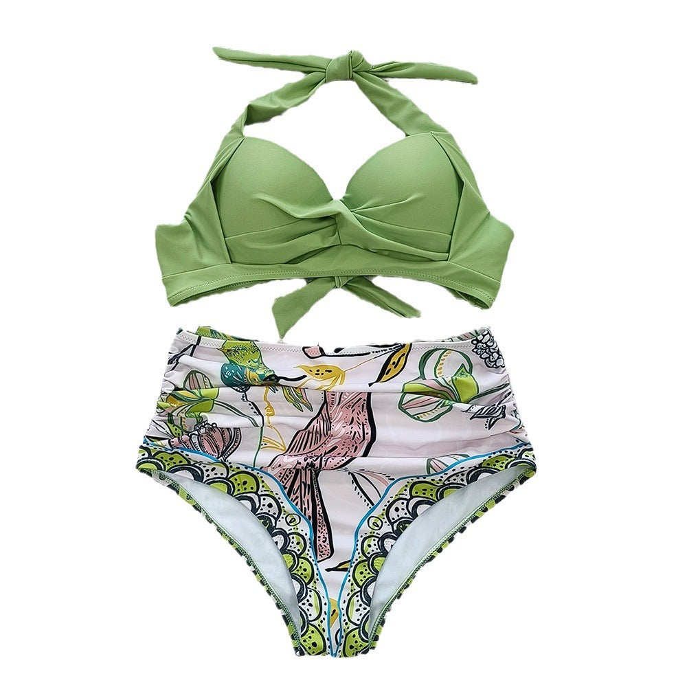 Dame bikini-sæt med elegant indpaknings-overdel og høj kvalitet højtaljede trusser Stilla