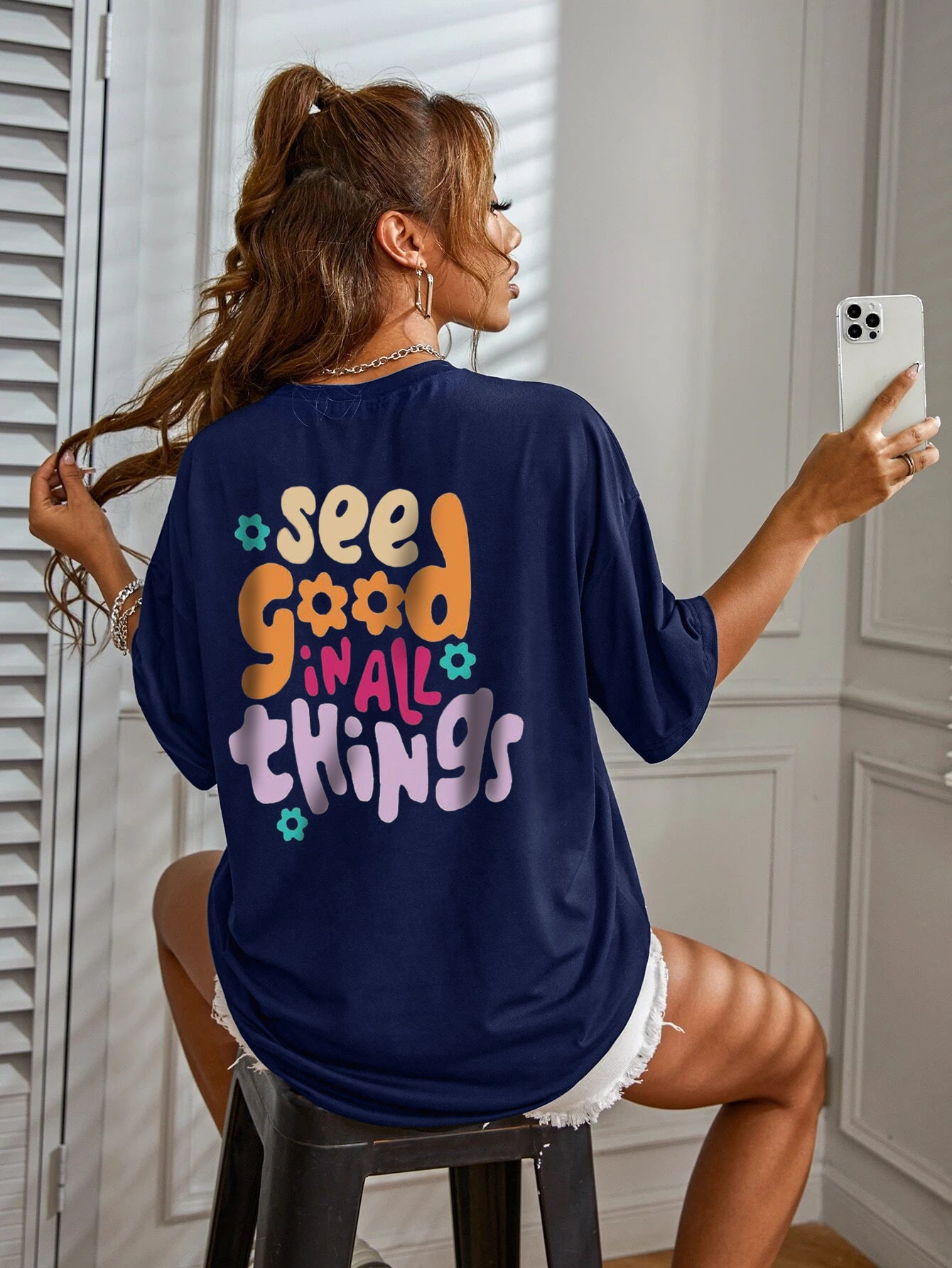 Dame afslappet oversized T-shirt med motiverende slogan Stilla