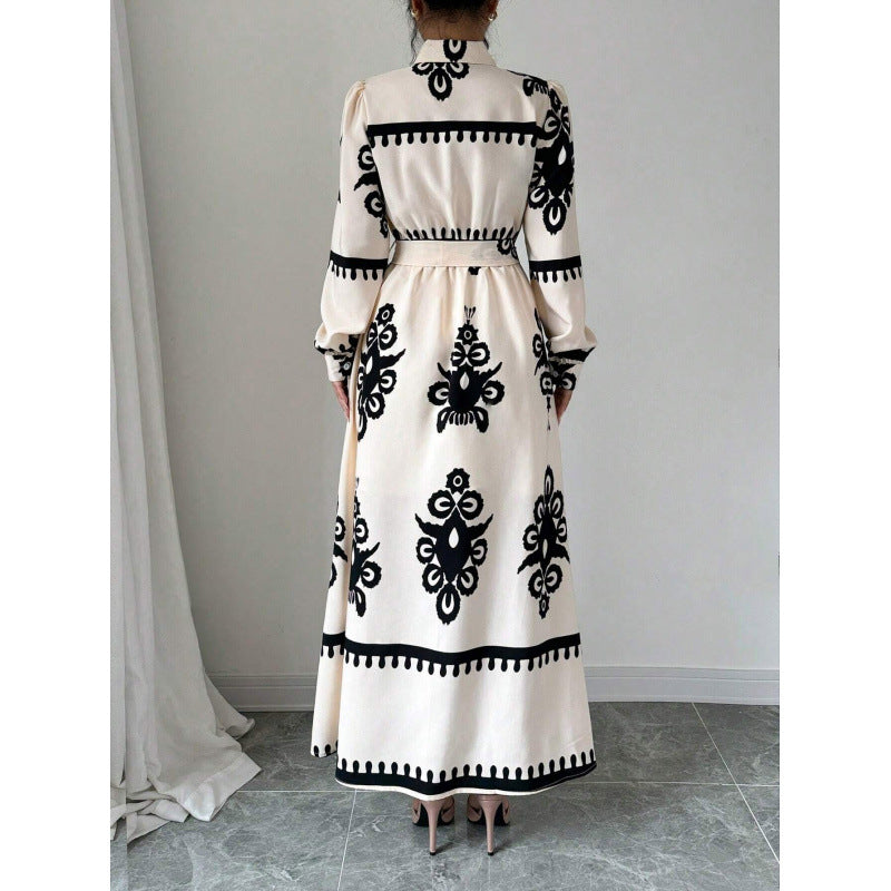 Dame Elegant Langærmet Maxi Kjole med Pyntet Design Stilla