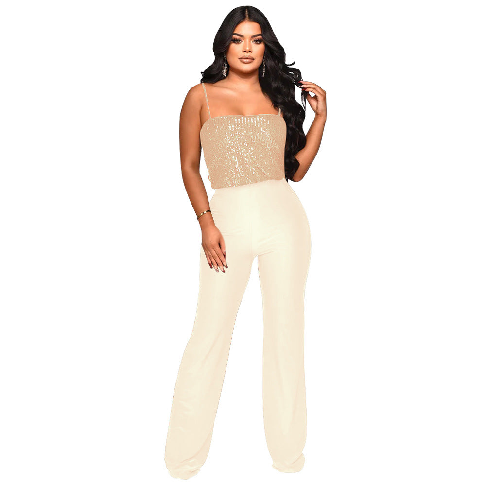 Dame glamorøs jumpsuit med palietter og bredt ben Stilla