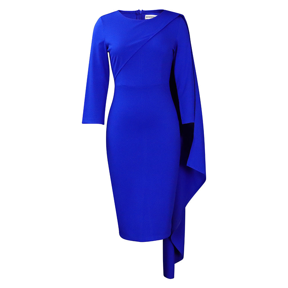 Dame Elegant kjole med asymmetrisk drapering og lange ærmer Stilla