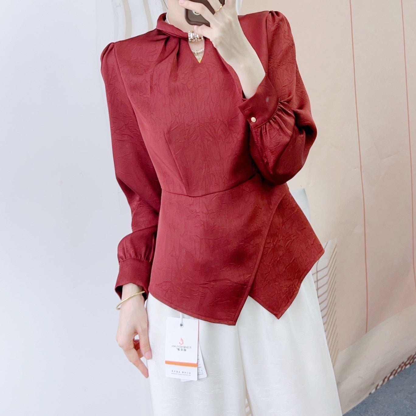 Dame Elegant Bluse med Volant og flot Turtle Neck Stilla