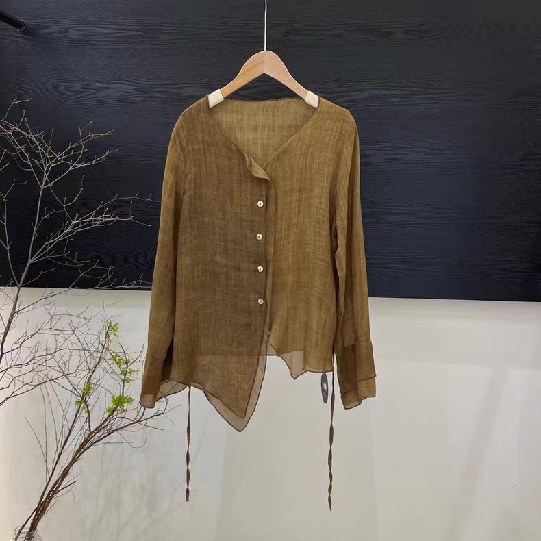 Femme Letvægts Button-Up Skjorte med asymmetrisk Kant Stilla