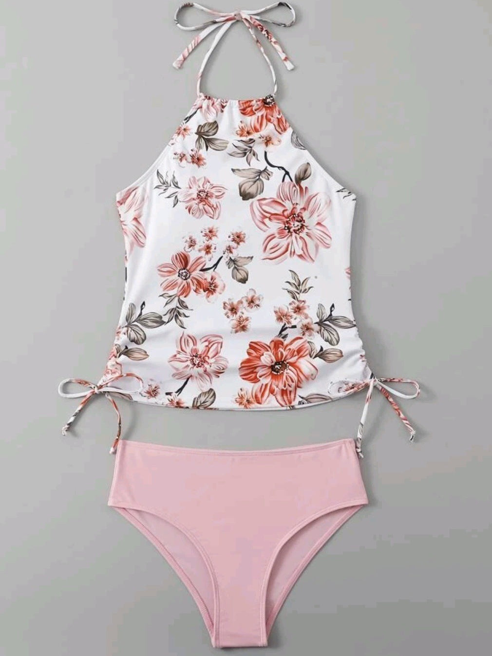 Dame blomster mønster halterneck bikini top og høj skåret bikini bund sæt Stilla
