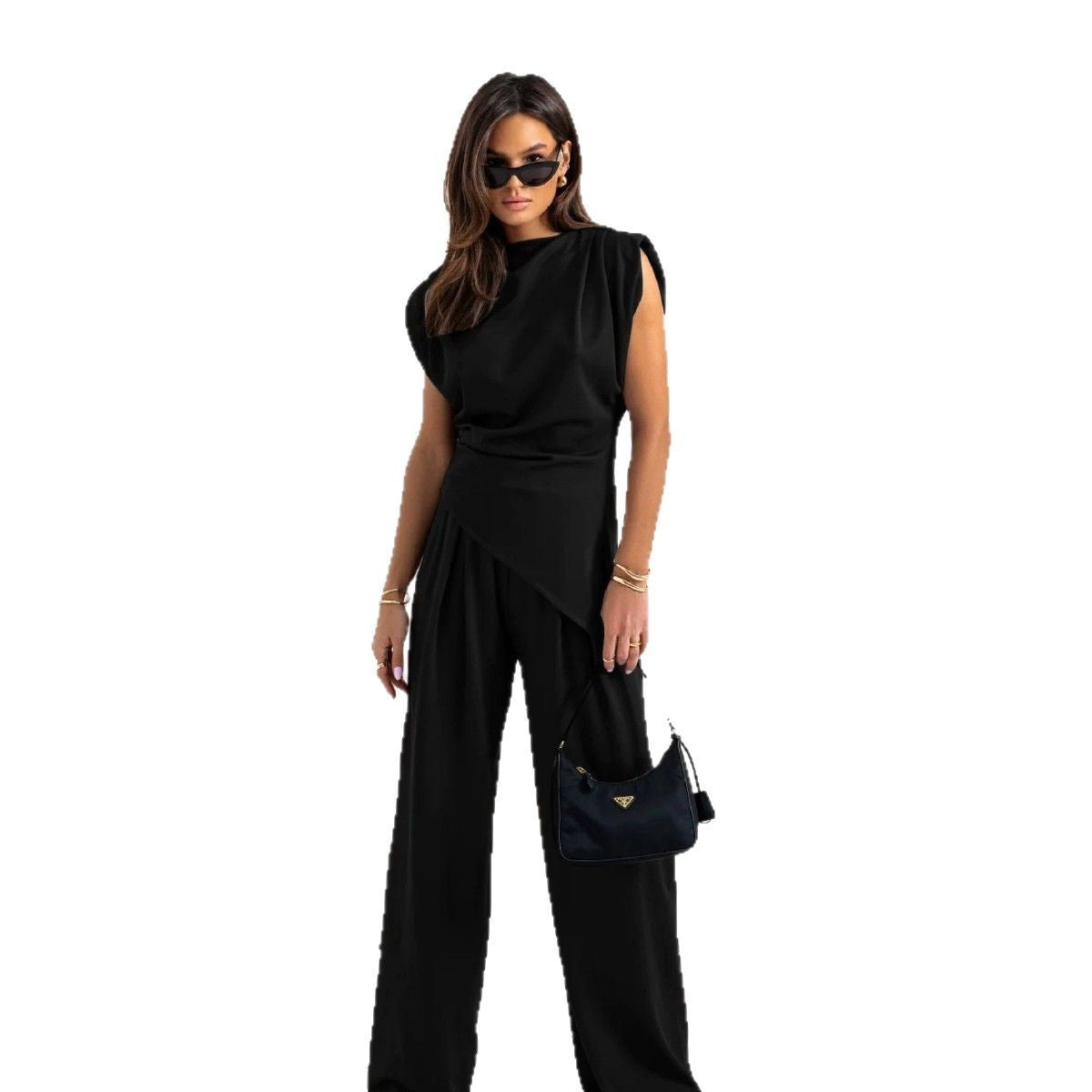Dame elegant jumpsuit med asymmetrisk snit og bred ben Stilla