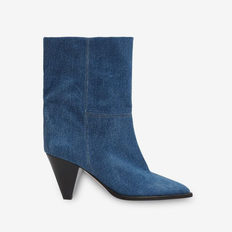 Femme High-Stiletto Denim Ankestävler med Sculpted Heel Stilla