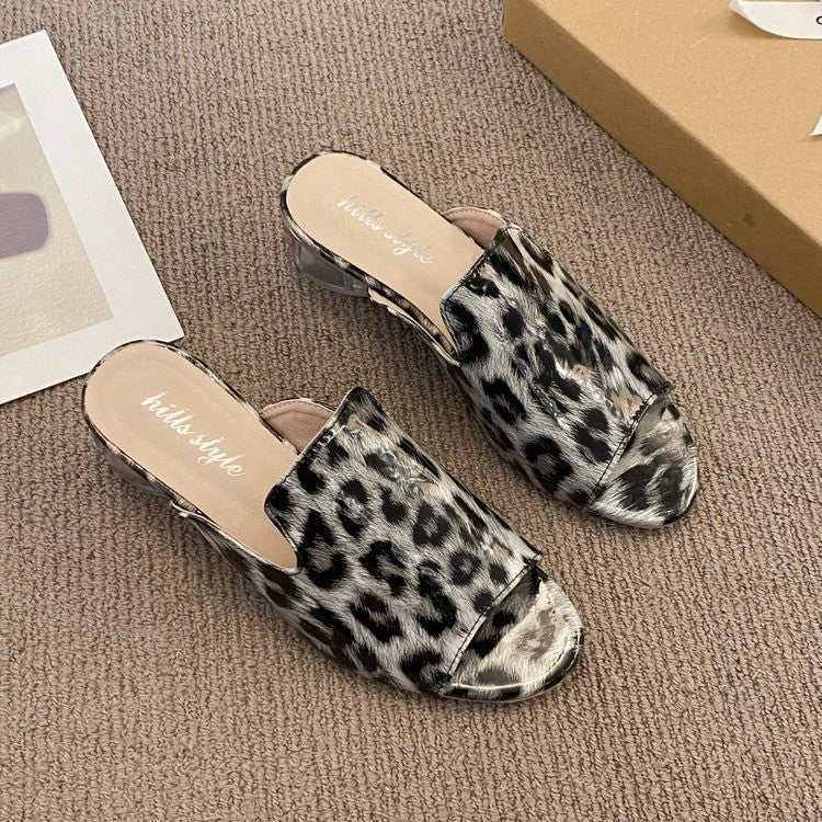 Dame hjemmesko med hyggelig transparent hæl og trendy leopardmønster Stilla