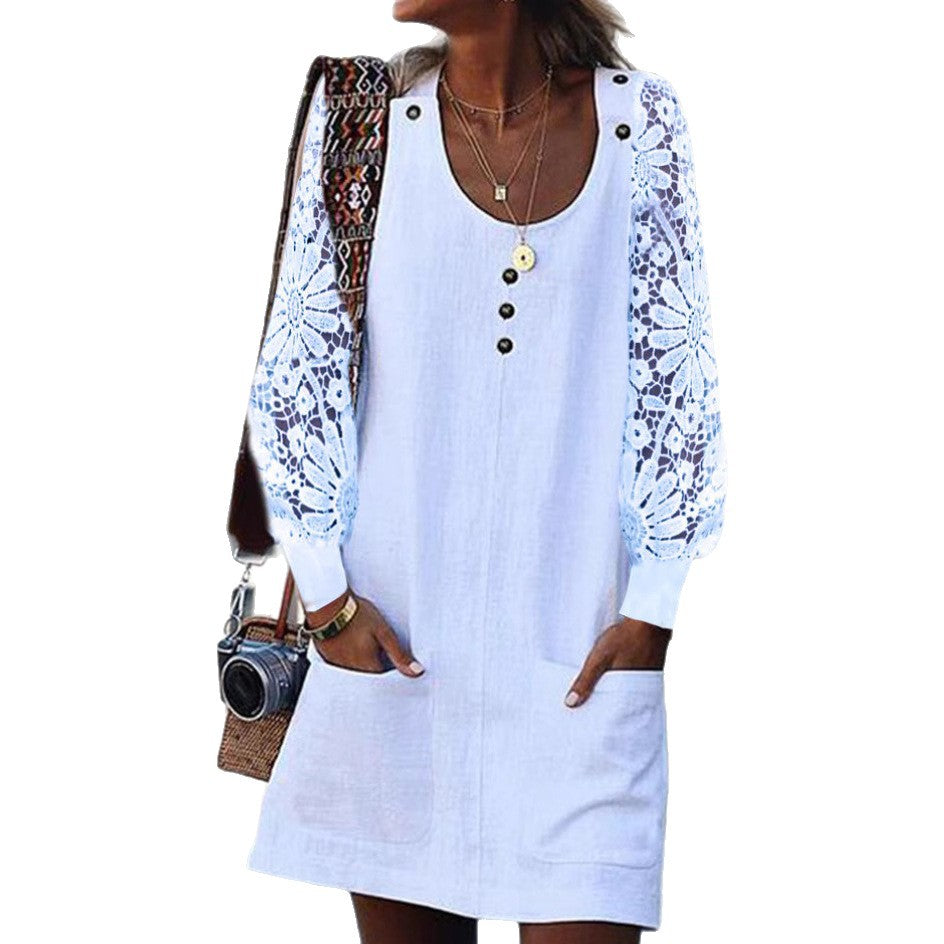 Dame afslappet kjole med spidsærmer Stilla