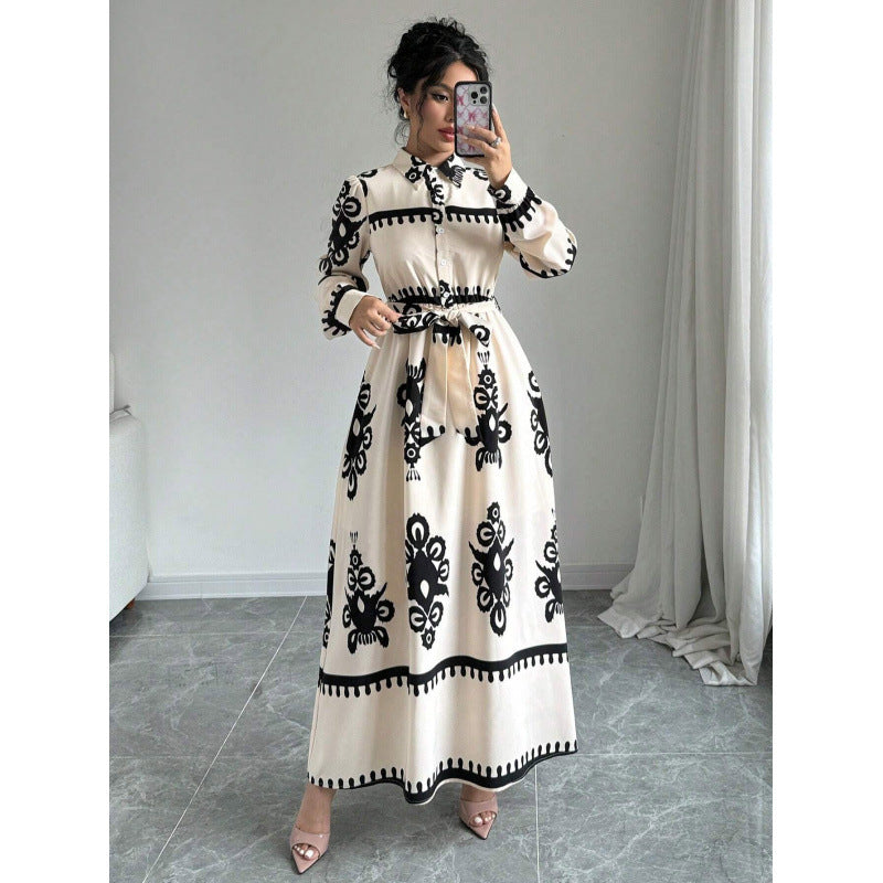 Dame Elegant Langærmet Maxi Kjole med Pyntet Design Stilla