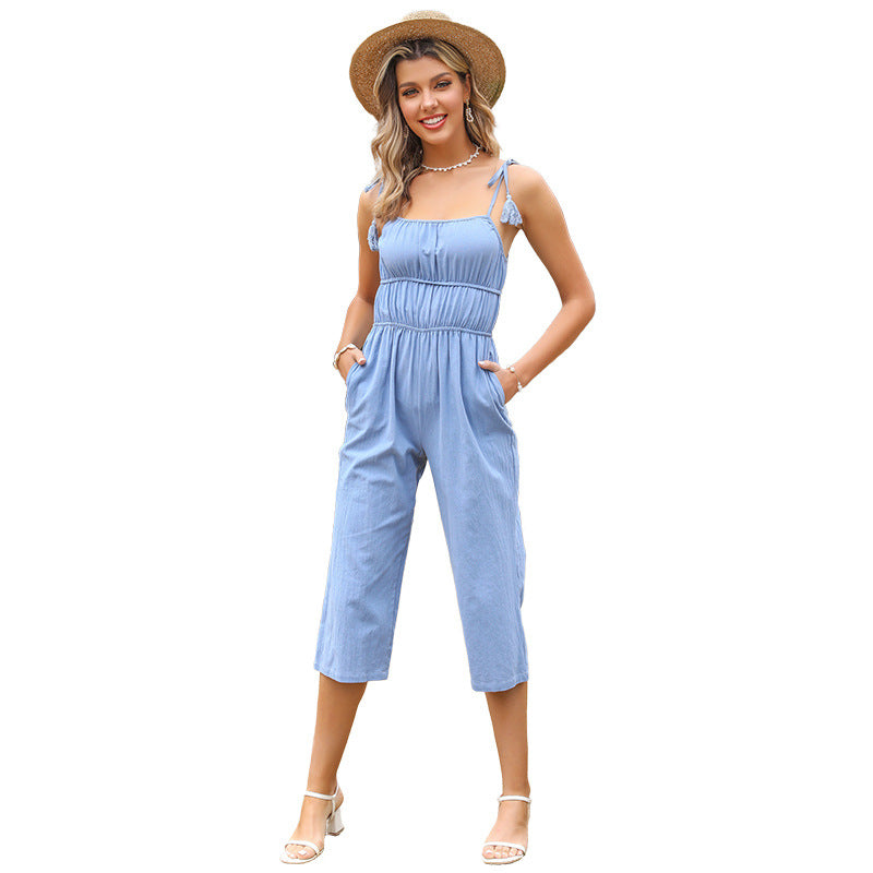 Dame jumpsuit med elastisk talje og diskret top Stilla