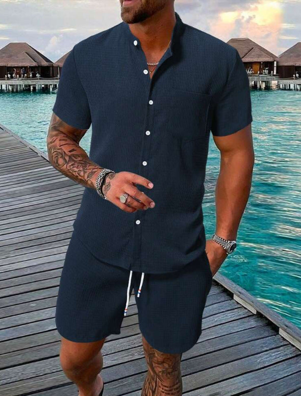 Herrer casual kortærmede entry skjorter med matchende shorts Stilla