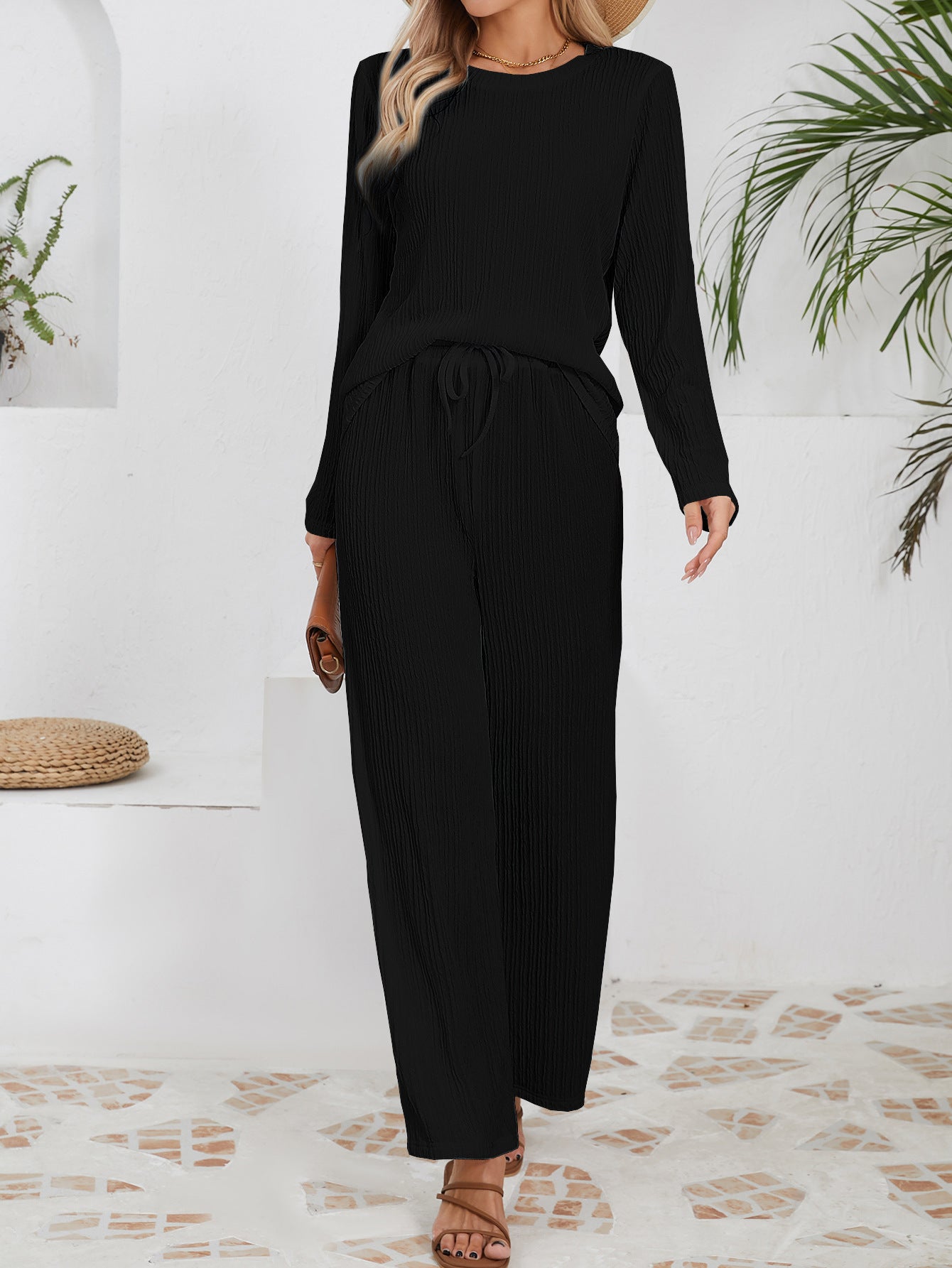 Dame afslappet lounge-sæt med bred pasform og elastisk bånd Stilla