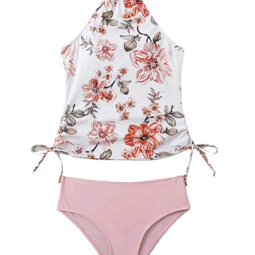 Dame blomster mønster halterneck bikini top og høj skåret bikini bund sæt Stilla