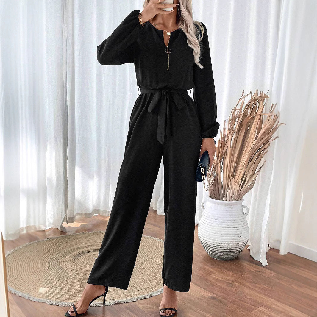 Dame Elegant Jumpsuit med kontrasterende Bindebælte Stilla