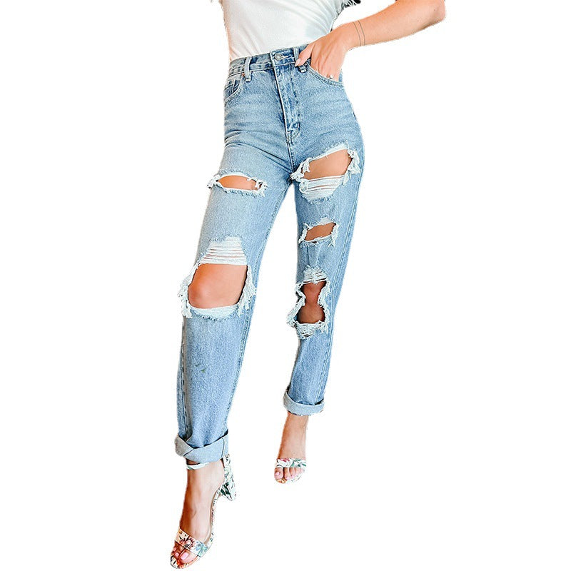 Dame Destroyed Jeans i afslappet Boyfriend-stil Stilla