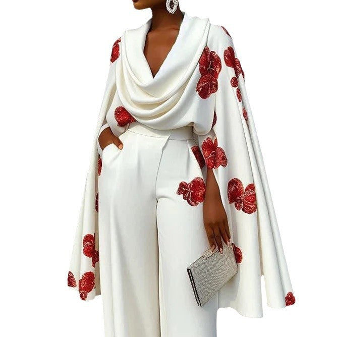 Dame elegant Cape-top med bred buksedragt Stilla