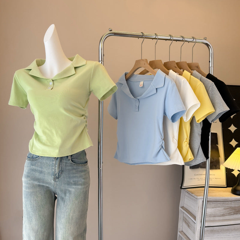 Femme polo t-shirt med korte ærmer og snoretræksdetalje Stilla