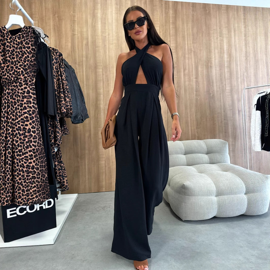 Dame Elegant Jumpsuit med dyb V-udskæring og sidelommer Stilla