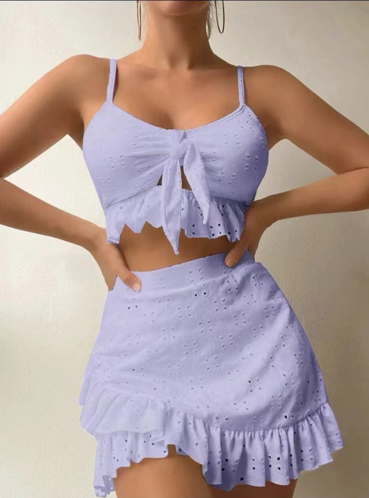 Dame crop top og nederdel sæt med legende flæse-design Stilla