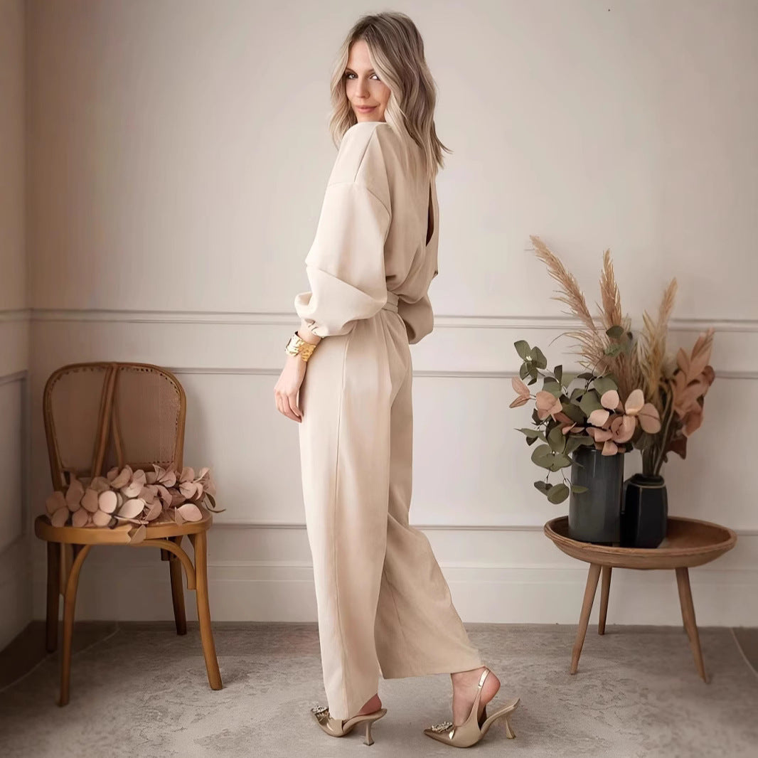 Dame afslappet jumpsuit med bælte og vide ærmer Stilla