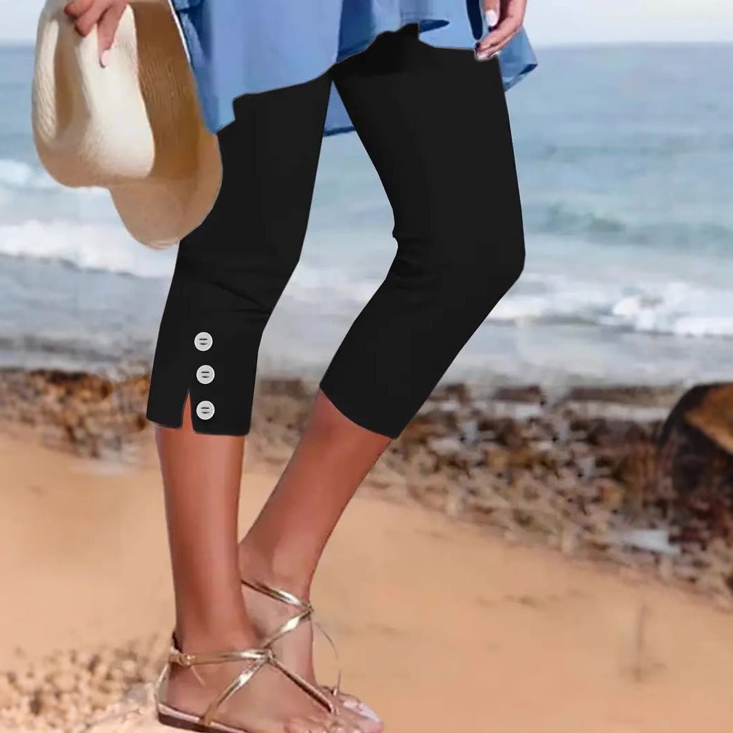 Dame Capri-Leggings med unikt knapdetalje Stilla