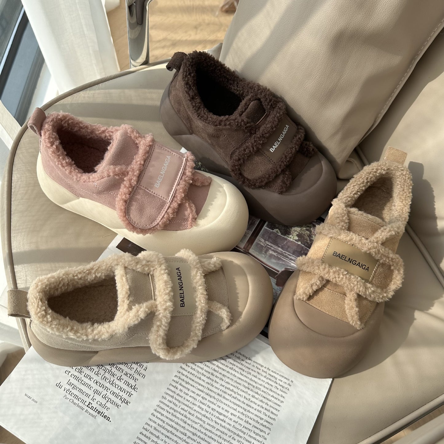 Dame Sneakers i komfortabelt fleece-design med velcro Stilla