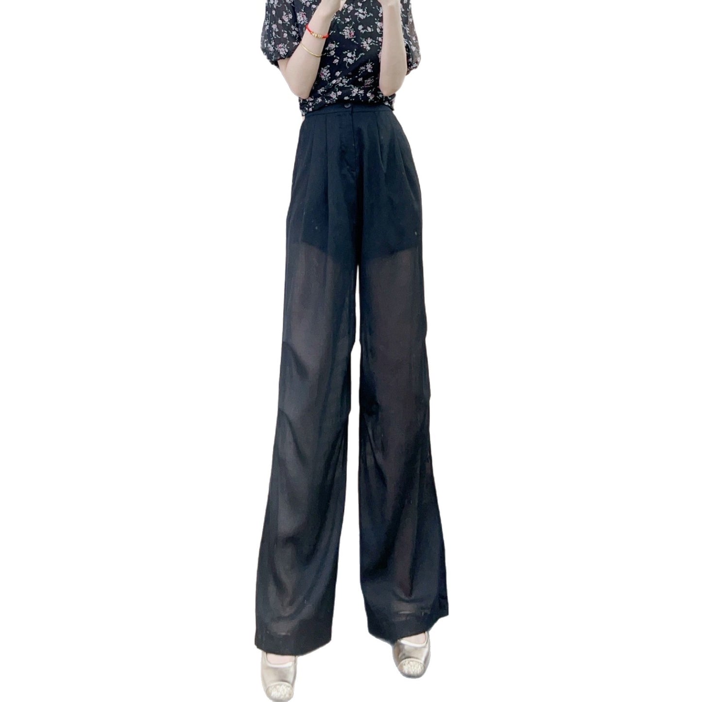 Dame elegant bredskåret bukser med gennemsigtige elementer Stilla