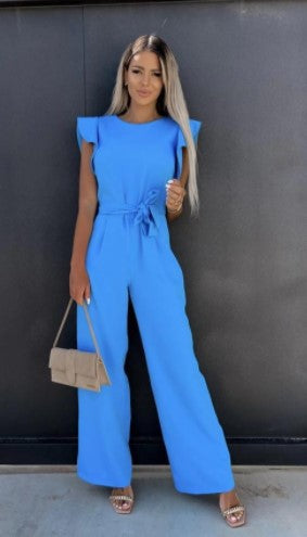 Dame elegant jumpsuit med bred ben og ruffleærmer Stilla