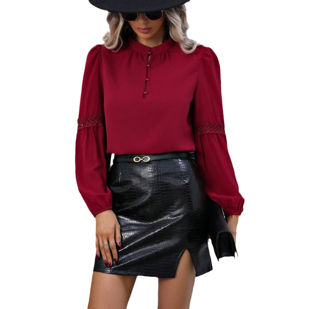 Dame Elegant Bluse med dekorative knapdetaljer og luftige ærmer Stilla