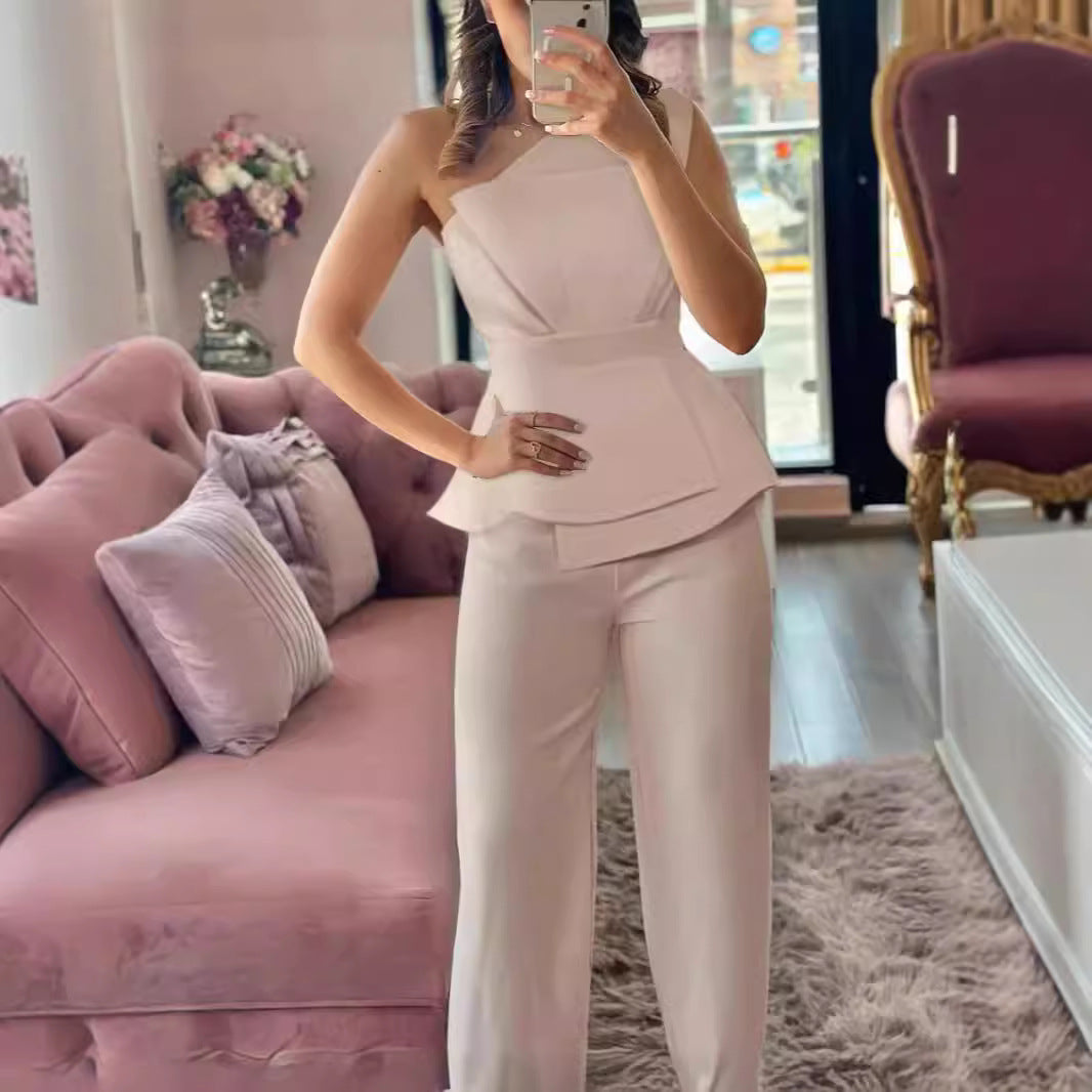 Dame Chic Peplum Top med bred buksedragt Stilla