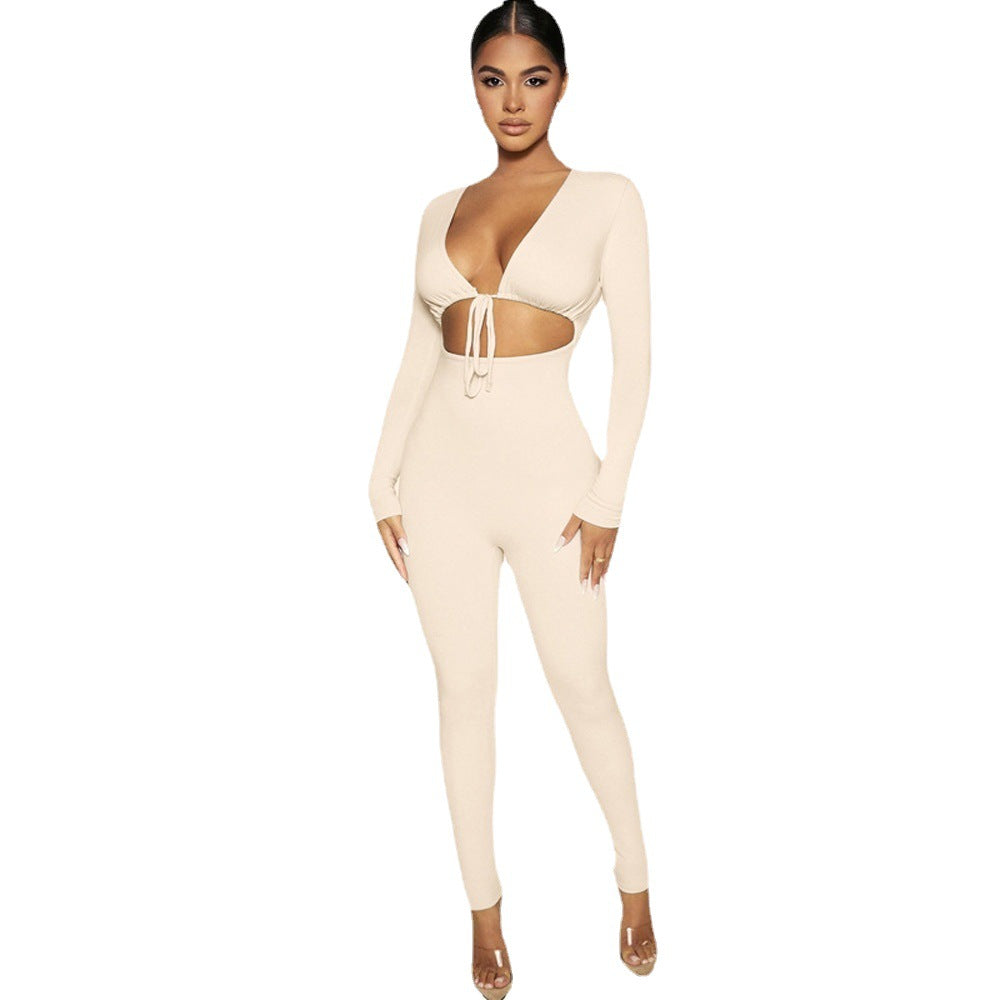 Dame Bodycon Jumpsuit med dyb V-udskæring og cut-out-detaljer Stilla