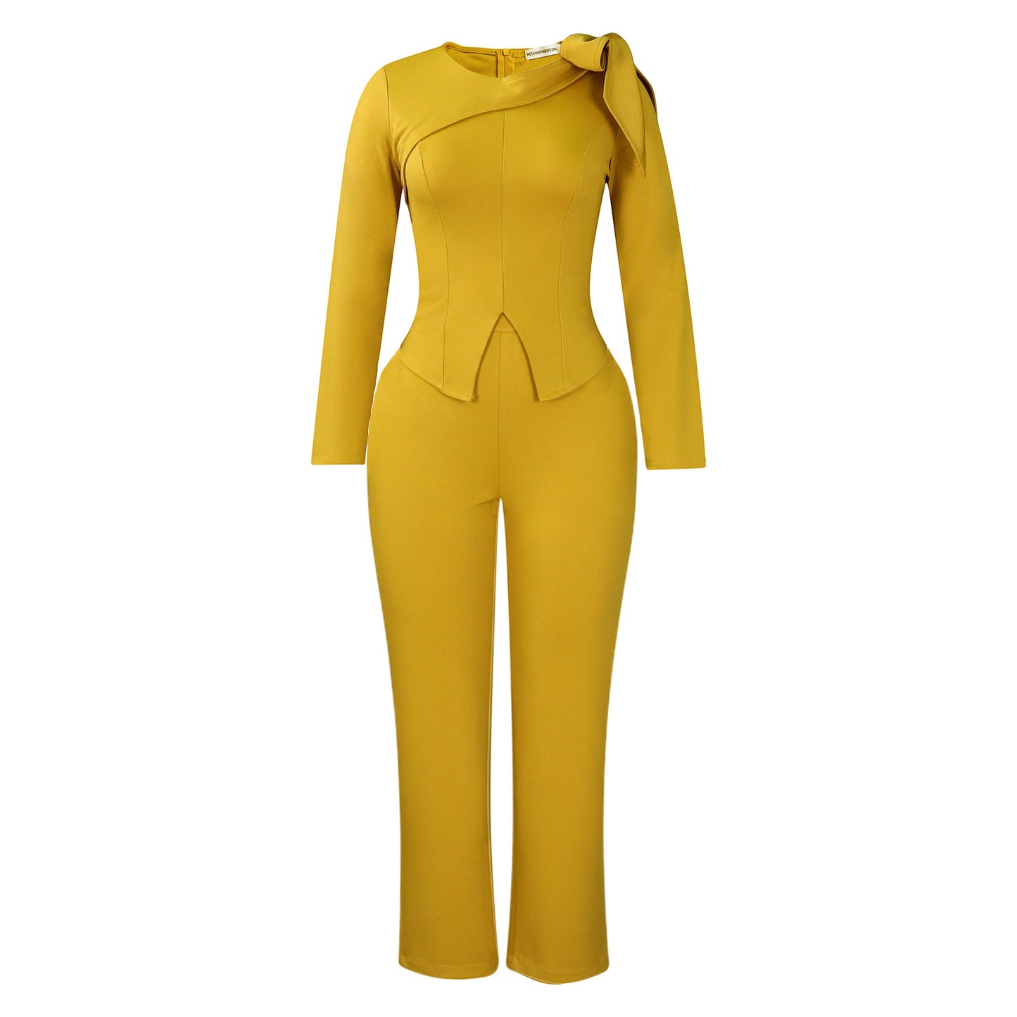 Dame elegant Jumpsuit med asymmetrisk krave og moderne sløjfebind Stilla