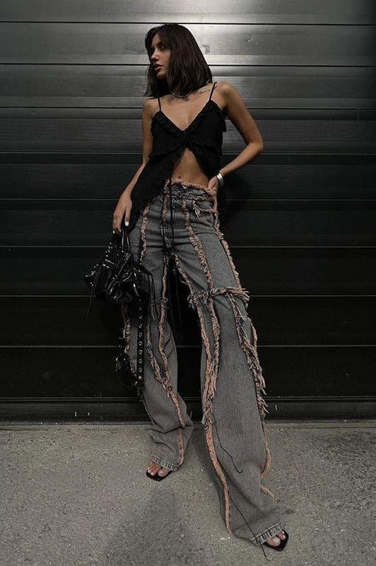Stilla | Americansk Gade Stil Raw-edge Split Jeans