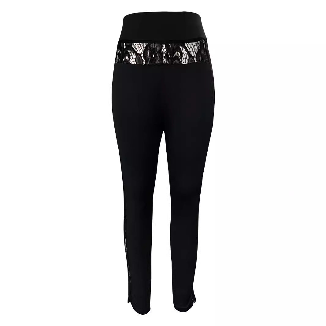 Dame Højkvalitets Leggings med Spidsapplikation og Høj Talje Stilla