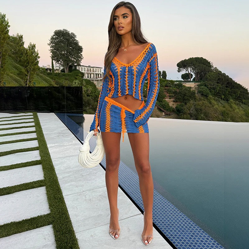 Dame afslappet crop-top og nederdel sæt Stilla