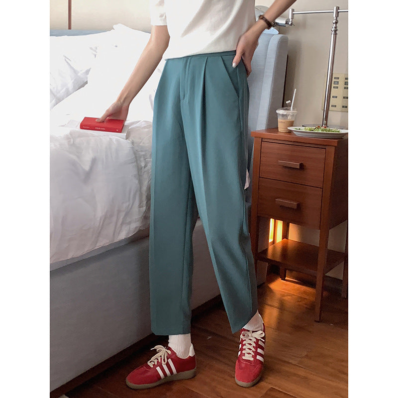 Dame elegant høj talje jakkesæt bukser med sidelommer og folder Stilla