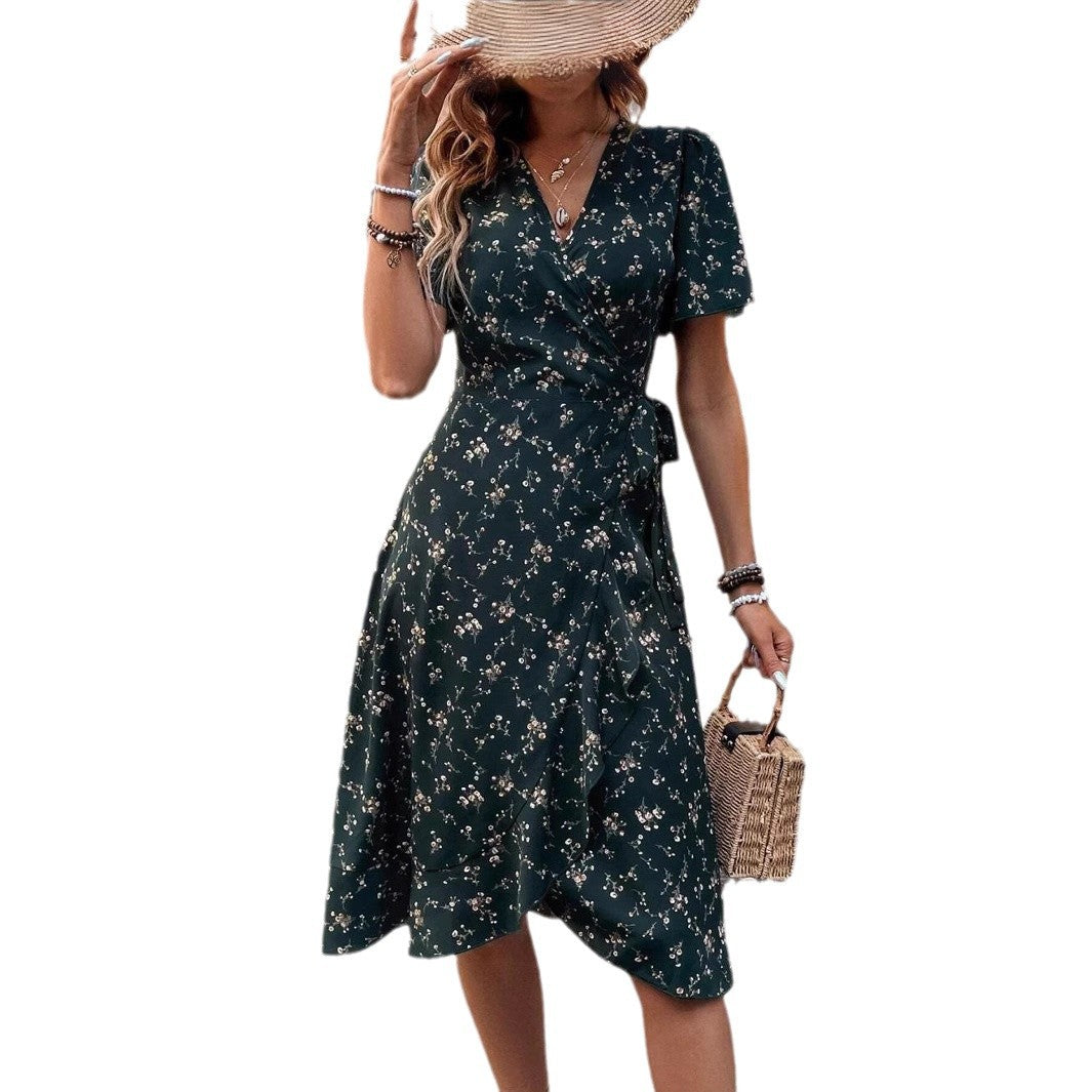 Dame Elegant Floral Wrap Kjole Stilla
