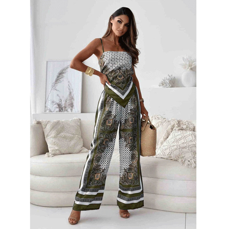 Dame maksimal bicolor jumpsuit med fine stropper og stilfuldt mønster Stilla