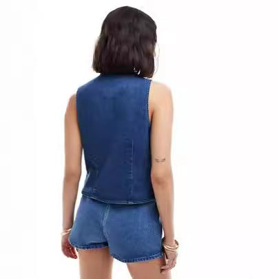 Dame Denim Skjortejakke med raffineret snøredesign Stilla