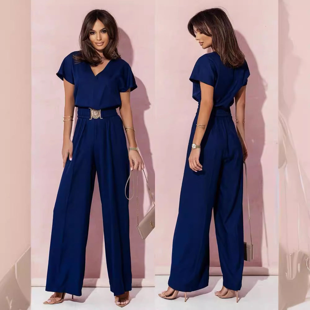 Dame Look Jumpsuit med vidde ben og bælte Stilla