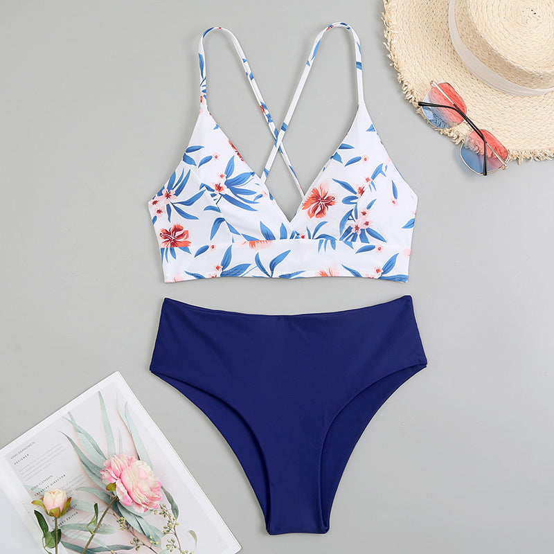 Dame Floral-design bikini-sæt med høj talje og rynker Stilla