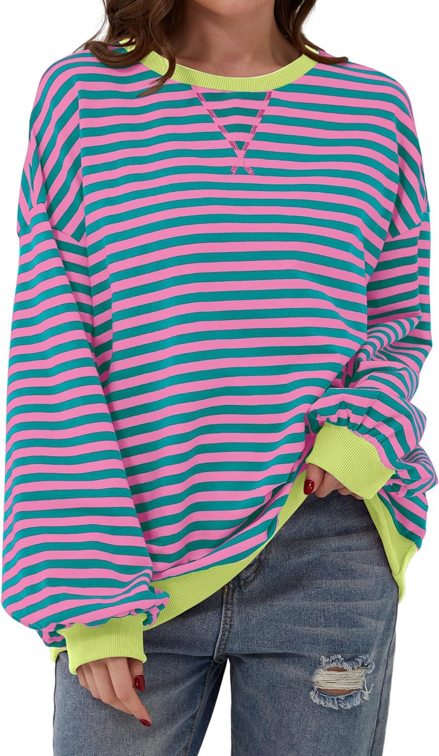 Stilla | Løs Stribet Pullover i Løs Pasform