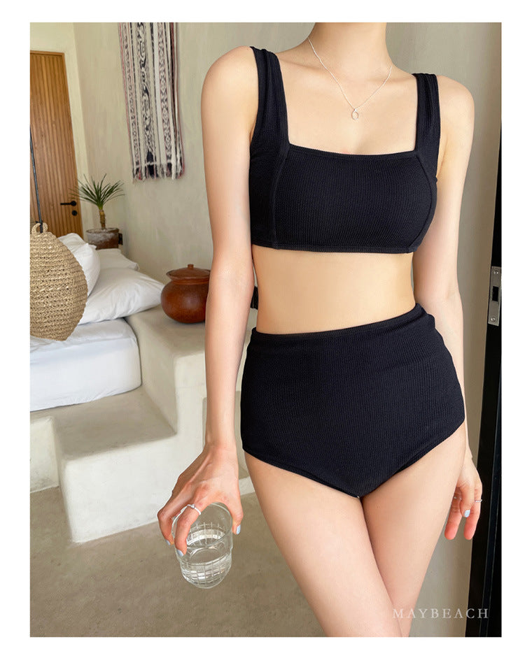 Dame Rib-Crop-Top og højtaljede Bikini-Bund sæt Stilla