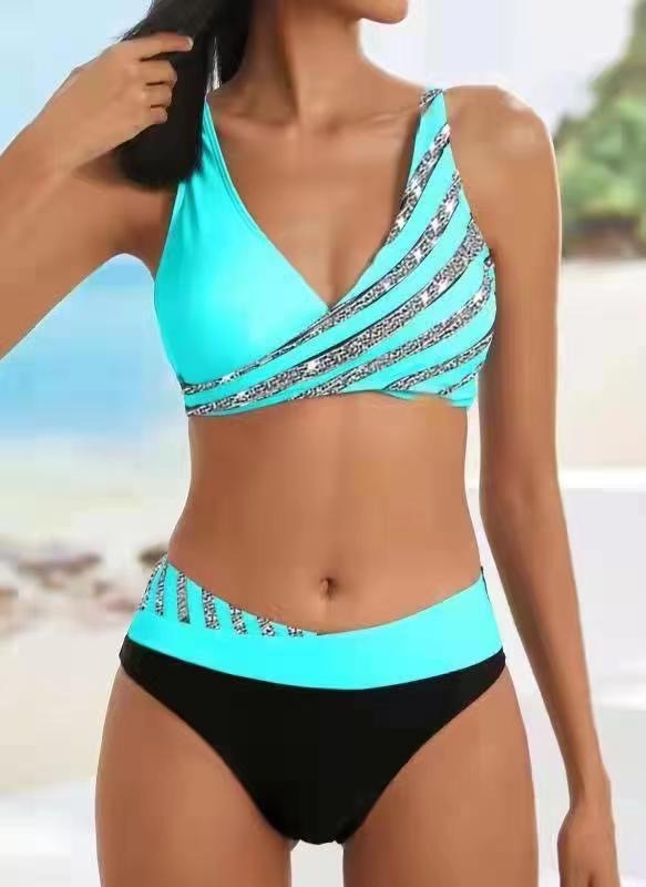 Dame stribet højt skåret bikini-sæt Stilla 1750839761