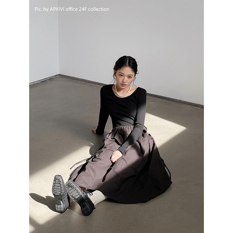 Dame afslappet maxikjole med rundudskæring og sidelærred Stilla