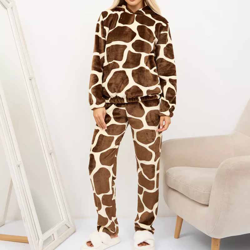 Dame Fleece-Lounge-dragter med hjerteprint og hætte Stilla